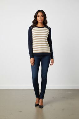 Michael Kors Grommet Shoulder Raglan Striped Sweater